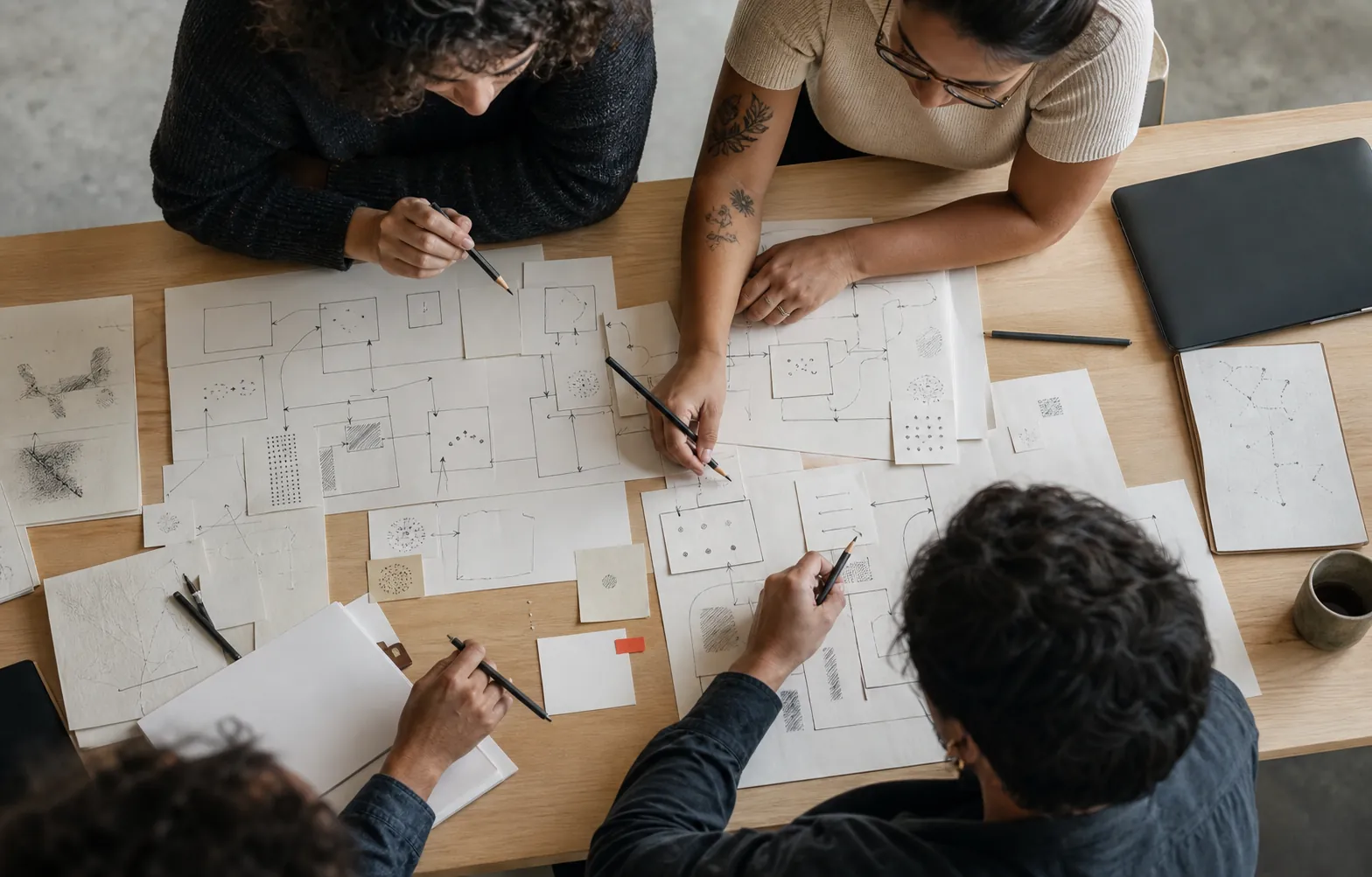 Equipe revisando o mapa de uma operação de crédito e recebíveis